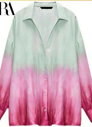 Zara zara стильная малиновая рубашка рубашка блузка с эффектом тай-дай принт градиент gradient оверсайз бренд зара zara, р.s2 фото