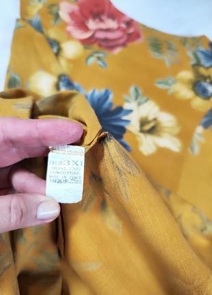 New collection гірчичне плаття в квіти льон котон6 фото