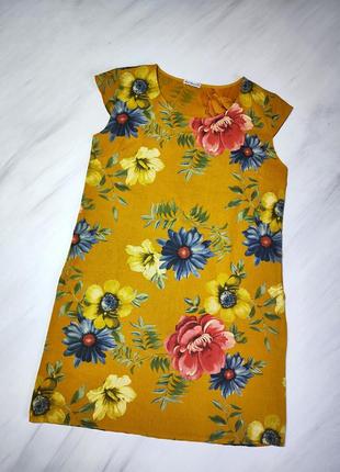 New collection гірчичне плаття в квіти льон котон4 фото