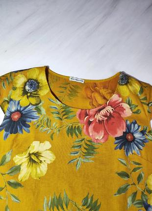 New collection гірчичне плаття в квіти льон котон3 фото