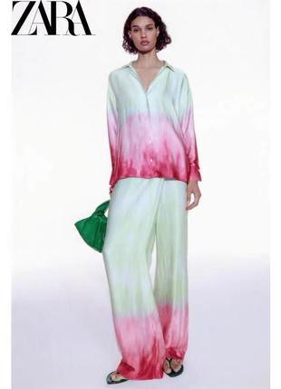 Zara стильна яскрава лляна сорочка рубашка блузка оверсайз 100%linen льон лен бренд зара zara, р.l1 фото