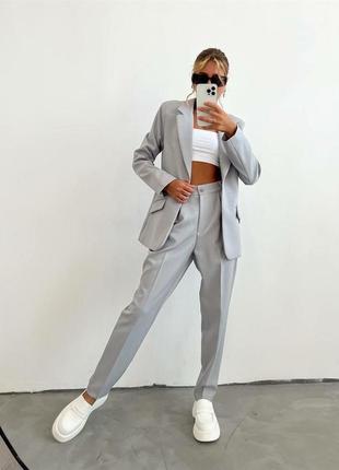 Классический костюм пиджак оверсайз брюки брюки комплект черный серый белый графитовый жакет базовый трендовый стильный5 фото