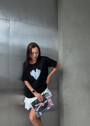 Футболка оверсайз белая и черная с принтом сердце🤍🖤3 фото