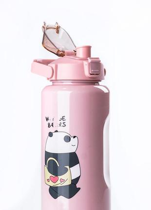 Багаторазова пляшка для води набір 3 в 1 панда з напувалкою та ручкою 0.3(л) 0.7(л) 2(л)2 фото
