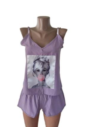 Лілова серень піжама/домашній костюм майка і шорти xs-m