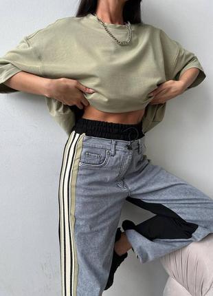 Накладной платеж ❤ турецкий костюм комплект оверсайз футболка туника и джоггеры с лампасами джинсами на кулиске внизу4 фото