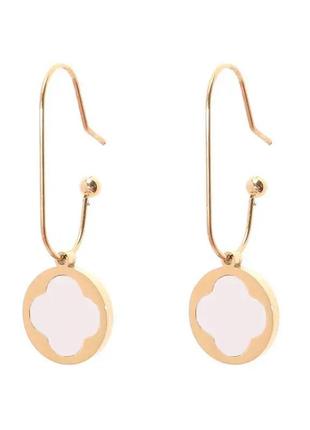 Модные необычные серьги подвески клевер 🍀 ракушка титановая сталь тренд