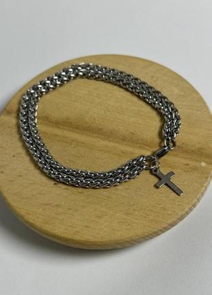Чоловічий браслет ланцюжок із нержавіючої сталі з хрестом5 фото