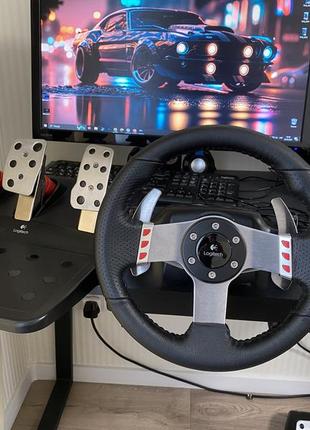 Logitech g27 driving force pc/ps 2,3 (б/у) руль ігровий +педалі +кпп