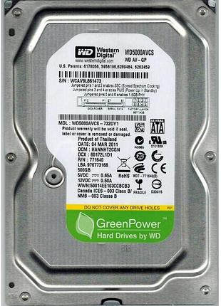 Накопичувач hdd sata  500gb wd av-gp 5400rpm 16mb (wd5000avcs) refurbished