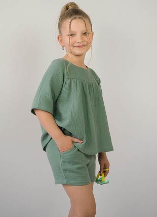 Мусліновий комплект для дівчат, муслиновый комплект для девочек, літній комплект мусліновий, легкий комплект муслиновый, мусліновий костюм літній2 фото
