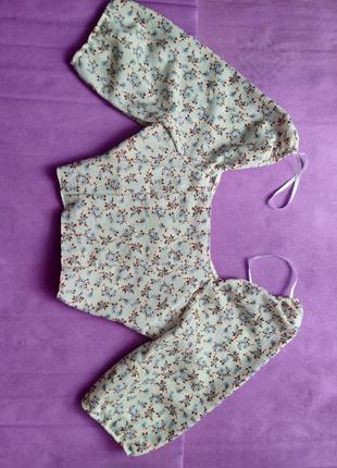 Кроп топ блуза имитация корсета в цветочный принт на завязках3 фото