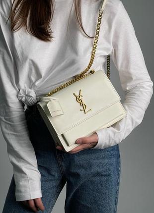 Сумка жіноча в стилі  yves saint laurent medium sunset in smooth leather cream/gold