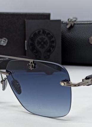 Chrome hearts ch8136 чоловічі сонцезахисні окуляри сіро синій градієнт в сріблястому металі