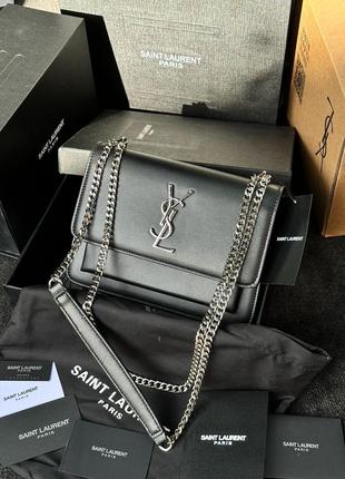 Сумка жіноча в стилі   yves saint laurent medium sunset in smooth leather black/silver