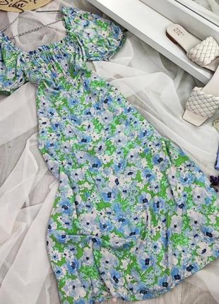 Сукня міді з квітковим принтом літня натуральна сукня квіткове плаття міді