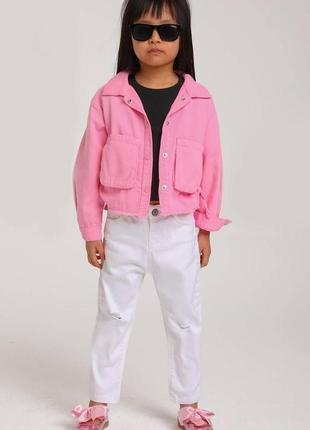 Куртка джинсовая розовая с объемными карманами для девочки (104 см.)  escabel kids3 фото
