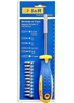 Викрутка-тримач біт s&r 1/4" 100 мм зі змінними бітами 11 шт (250011100)