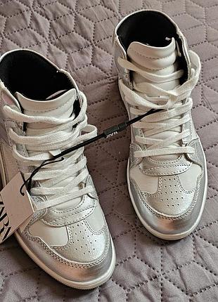 Шкіряні кеди хайтопи zara натуральна шкіра