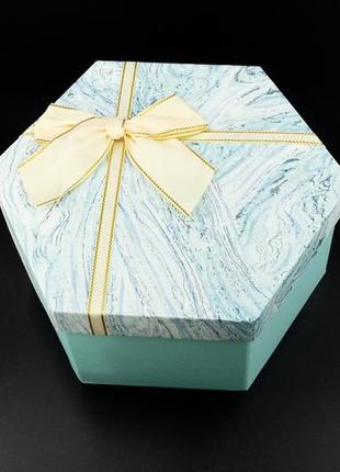 Коробка подарочная шестиугольная с бантиком. 3шт/комплект. цвет бирюзовый. 19х10см.2 фото