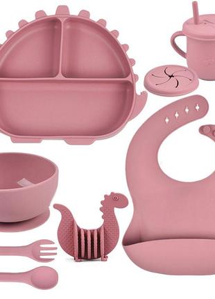 Набор детской посуды 2life y19 из 8 предметов и прорезыватель динозавр бордовый n-12054