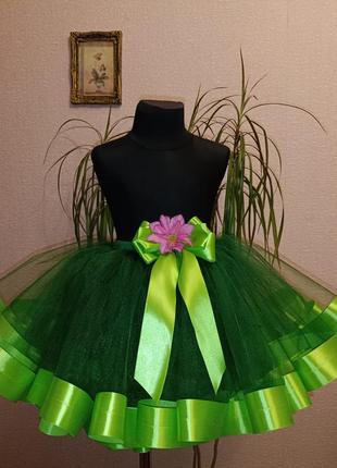 Юбка зеленая пышная фатиновая 5-7р костюм капустинка лягушка лесная фея ремень3 фото