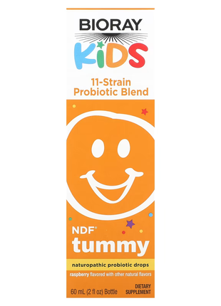 Bioray, kids, ndf tummy, пробіотична суміш із 11 штамами, для дітей, малина, 60 мл (2 рідк. унції)