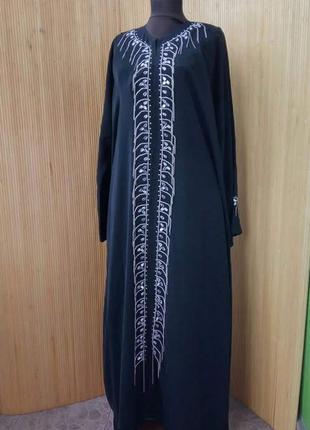 Длинное чёрное платье свободного кроя / галабея / абая1 фото