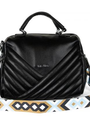 Жіноча стильна сумка, середнього розміру, матеріал екошкіра, чорна