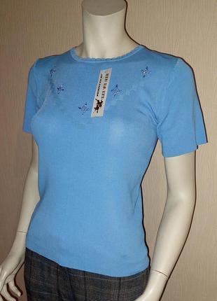 Стильная вискозная футболка с добавлением шелка голубого цвета xinda с биркой3 фото