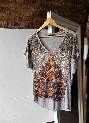 Desigual women's gray short sleeve top shirt printed женский топ, футболка