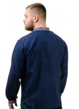 Мужская рубашка вышиванка "орнамент",  длинный рукав р.44,46,48,50,52,54,56,58 синяя4 фото