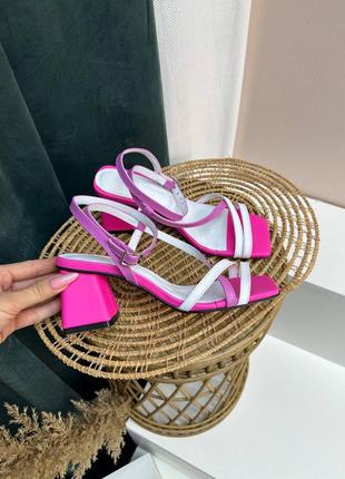 Разноцветные кожаные босоножки с тонкими ремешками4 фото