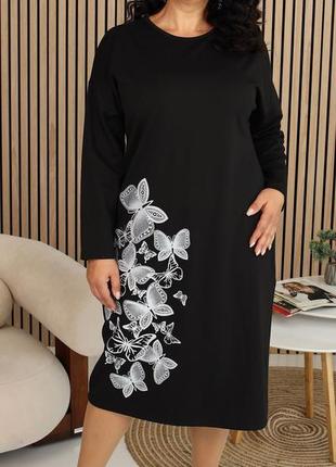 Жіноче ділове трикотажне плаття, ошатне та повсякденне, розміри 52,54,56,58 чорне1 фото