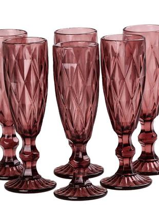 Бокал граненый из толстого стекла фужеры набор бокалов для шампанского 6 штук розовый2 фото