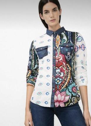 Жіноча сорочка desigual у стилі вестерн зі змішаним принтом пейслі та ґудзиками,1 фото