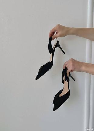 Женские туфли на каблуке эко замша черные2 фото