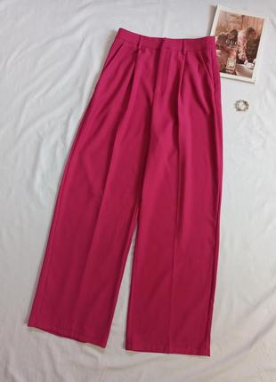 Рожеві широкі брюки зі стрілками на високій посадці/палаццо/вільні