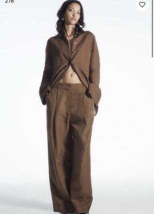 Льняные брюки брюки палаццо шоколадного цвета cos3 фото