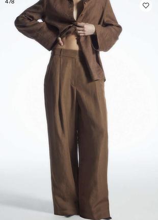 Льняні брюки штани палаццо шоколадного кольору cos