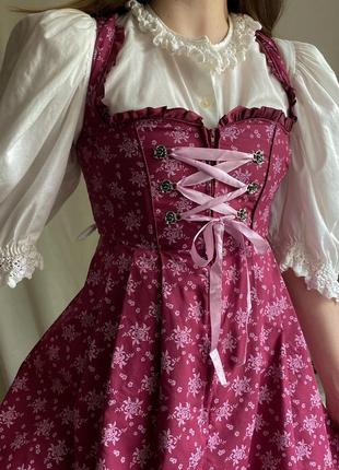 Баварский сарафан, лолита, розовое платье в цветок, платье корсет, lolita
