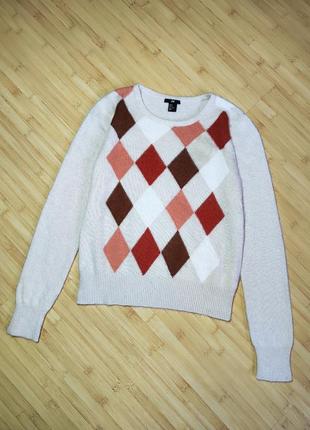 H&м пухнастий бежевий светр з ромбами ангора