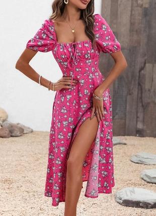 Платье платье миди цветочный принт с разрезом4 фото