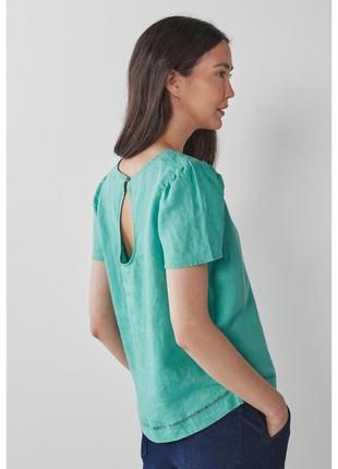 100% лен! бирюзовая блузка с вырезом на спине р.204 фото