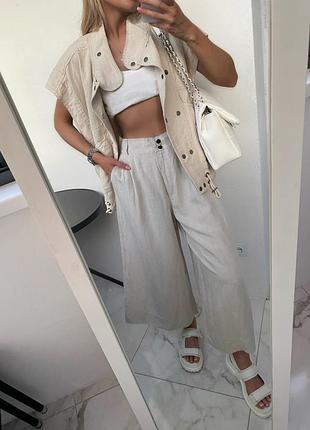 Лляні штани кльош, штани кюлоти лляні h&amp;m