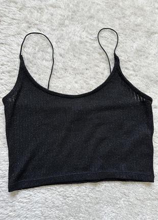 Топ майка чорний рубчик з напиленням люрексовою ниткою