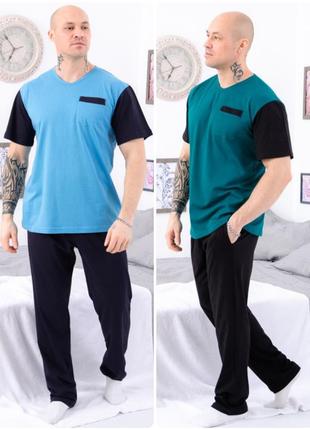 Легкая пижама хлопковая мужская, комплект домашний мужской брюки и футболка