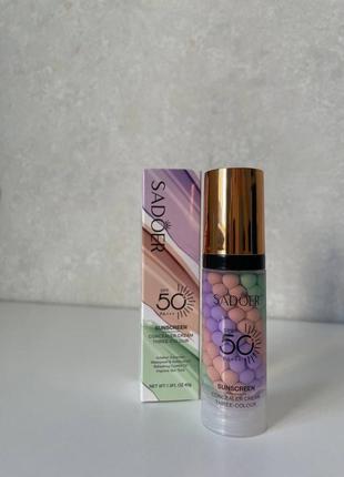 База під макіяж трикольорова sadoer з захистом від сонця spf 50+pa+++, 40 мл