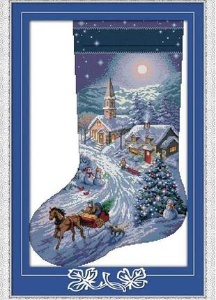 Набір для вишивання за нанесеною на канву схемою "christmas stocking (1)". aida 14ct printed 37*55 см