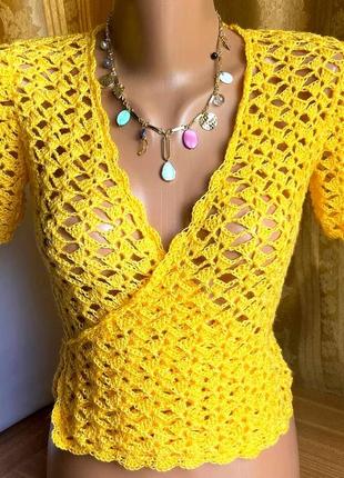 В'язана блуза ажурна сітка на запах, тренд року / handmade/ хендмейд //